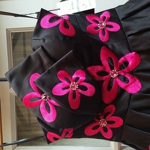 NWT Terani Couture Size 6 Strapless Short Fushia and Black Dress